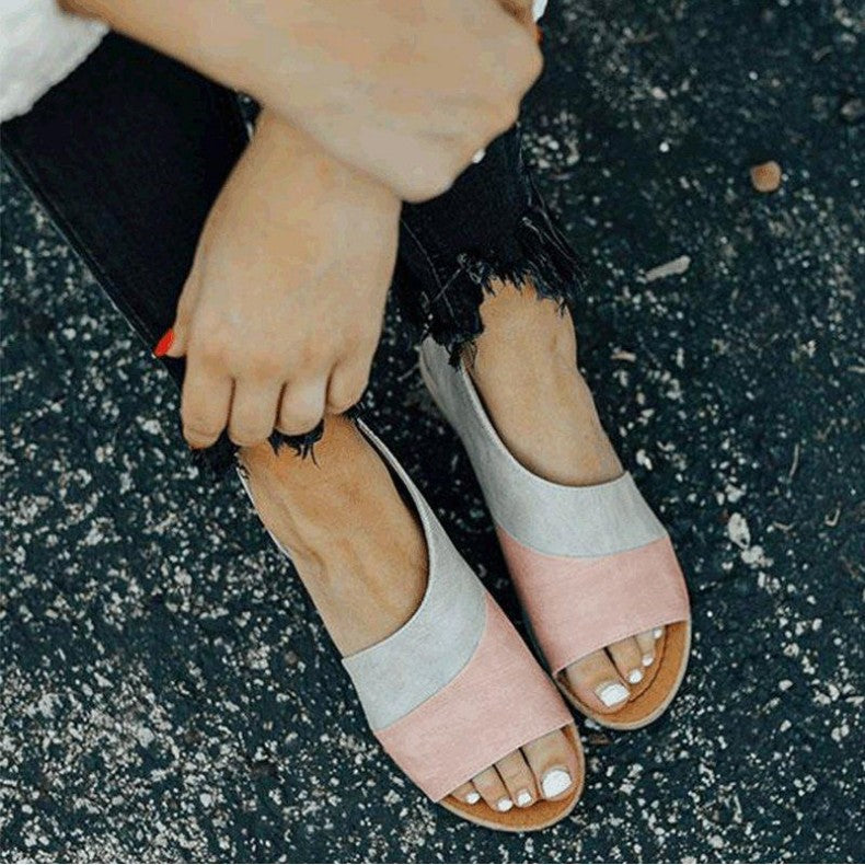 Women's open-toed sandals - Diagonal lines / Two-tone