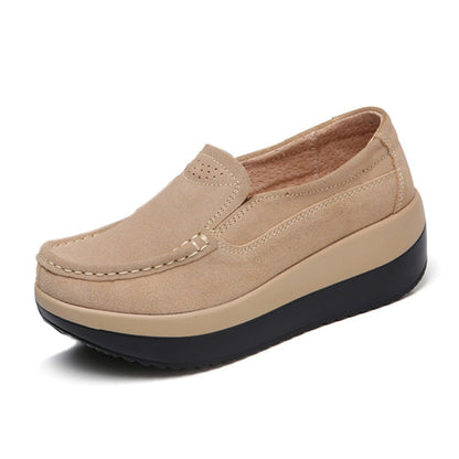 Women's Large Size Rocker Sole Platform Shoes Wedge Suede Slip On Casual Loafers