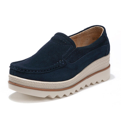Women's Large Size Rocker Sole Platform Shoes Wedge Suede Slip On Casual Loafers