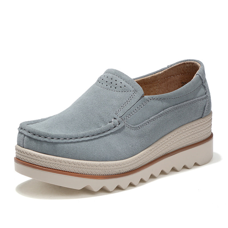 Women's Large Size Rocker Sole Platform Shoes Wedge Suede Slip On Casual Loafers