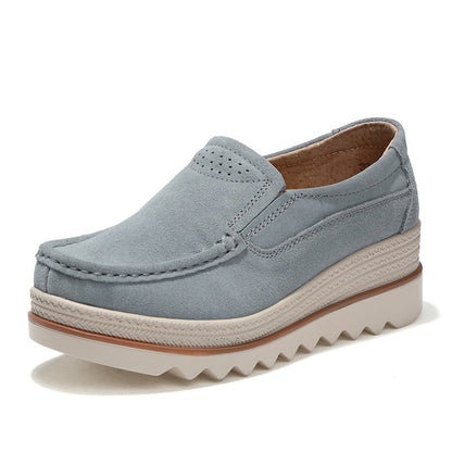 Women's Large Size Rocker Sole Platform Shoes Wedge Suede Slip On Casual Loafers