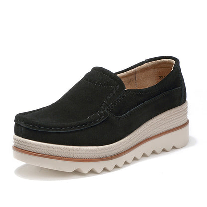 Women's Large Size Rocker Sole Platform Shoes Wedge Suede Slip On Casual Loafers