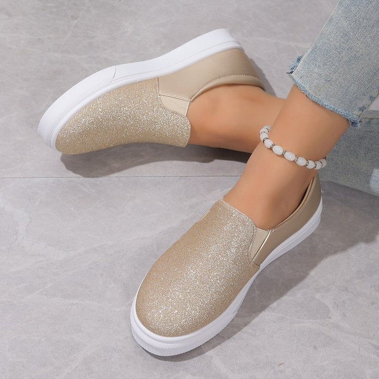 Round Toe Flat Shoes With Sequins Loafers