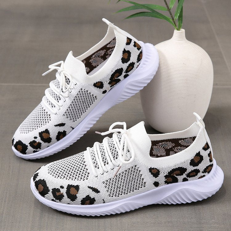 Womens Leopard Printed Mesh Sneakers