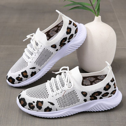 Womens Leopard Printed Mesh Sneakers