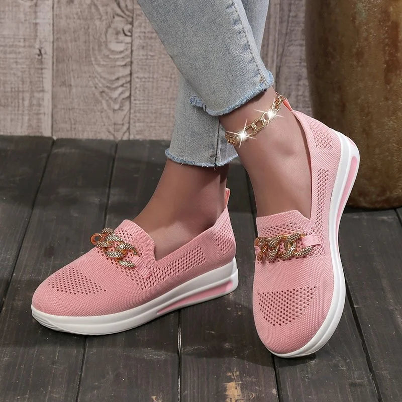 Women Chain Decor Breathable Sneakers