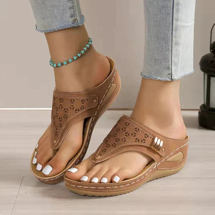 Premium synthetic leather sandals with foot support, orthopaedic for women
