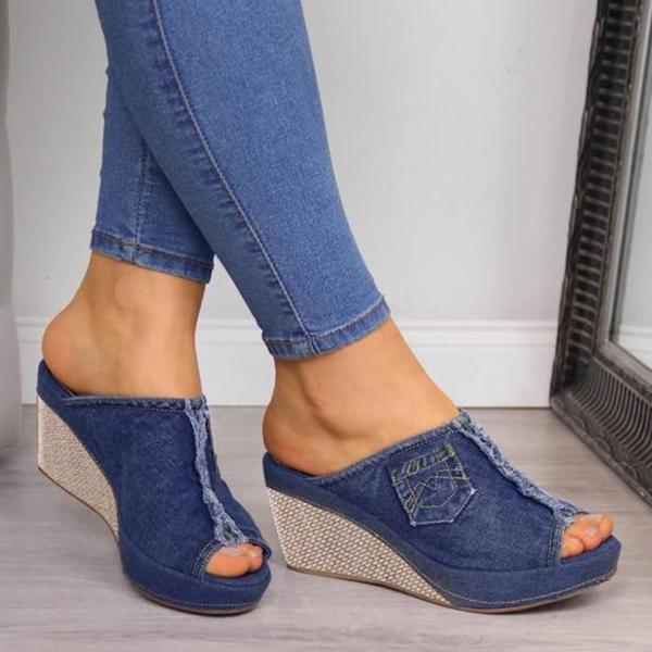Womens Denim Wedge Sandals