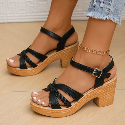 Ladies ankle strap platform shoes size casual open toe high block heel sandals