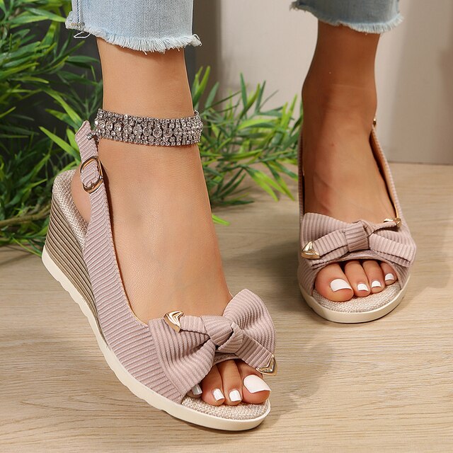Women's Wedge Sandals with Bow Tie