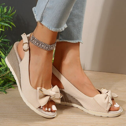 Women's Wedge Sandals with Bow Tie
