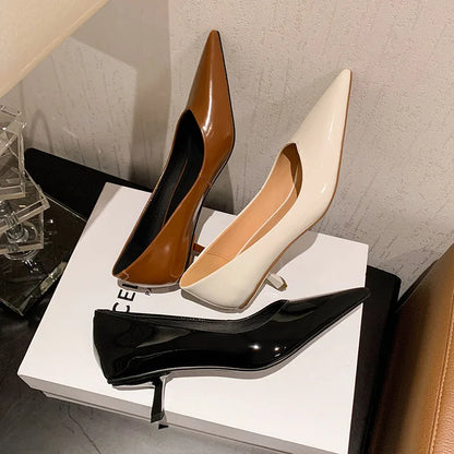 High Quality Leather Elegant Pointed High Heel Pumps