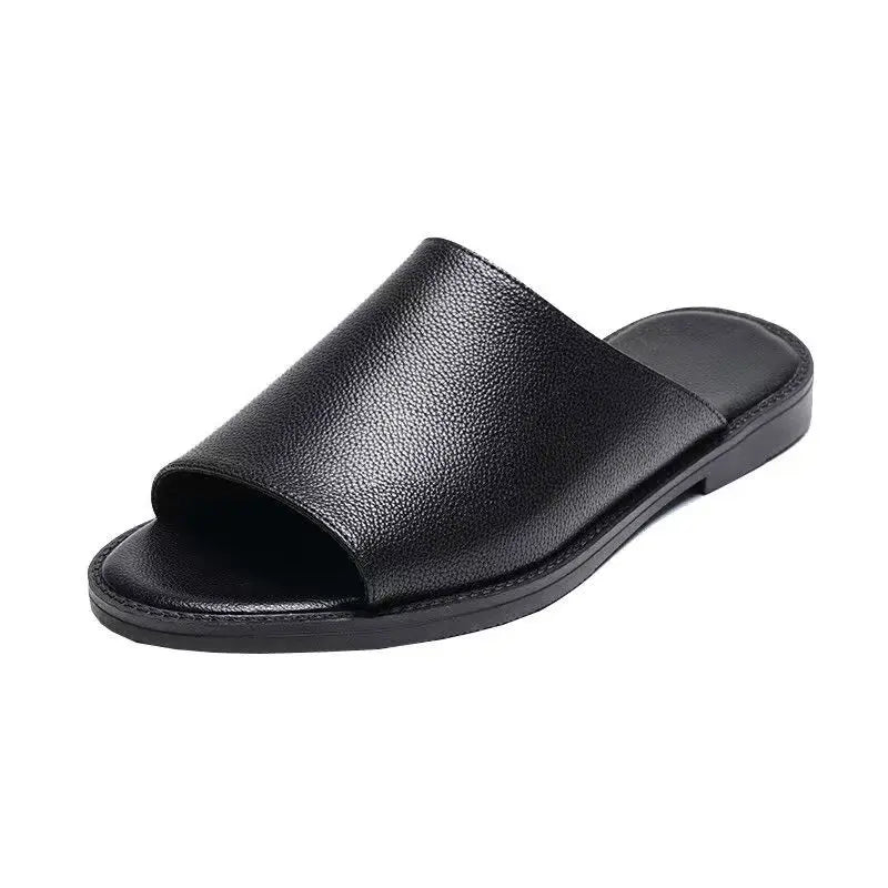 Men Leather Sandals Black Male Summer Shoes