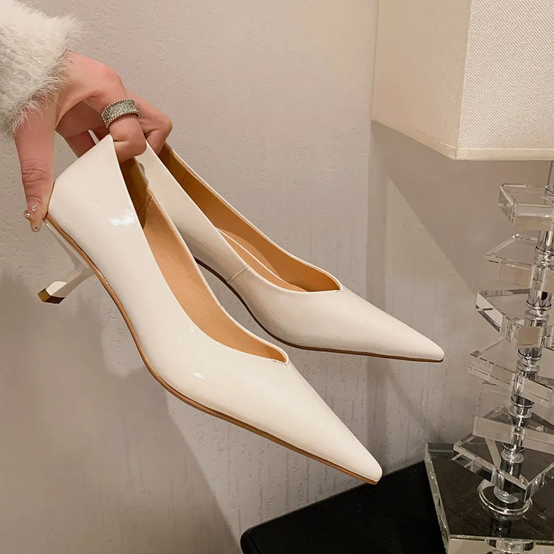 High Quality Leather Elegant Pointed High Heel Pumps