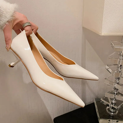 High Quality Leather Elegant Pointed High Heel Pumps
