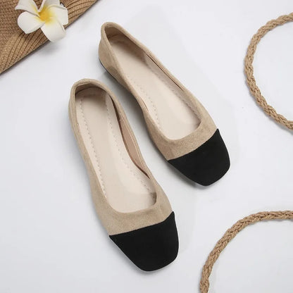 Two Colored Square Toe Ballet Flats For Women