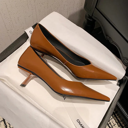 High Quality Leather Elegant Pointed High Heel Pumps