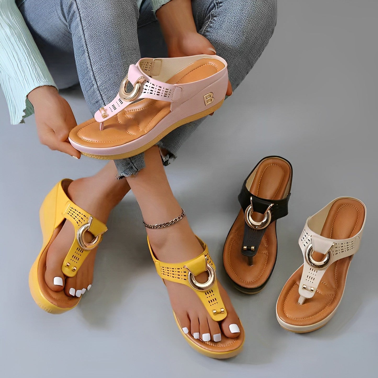 Women's Mid Wedge Shoes Summer Beach Sandals Casual Flip Flops