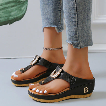 Women's Mid Wedge Shoes Summer Beach Sandals Casual Flip Flops