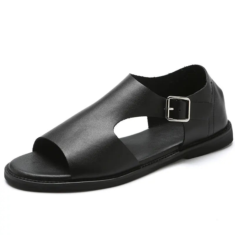 Men Leather Sandals Black Male Summer Shoes