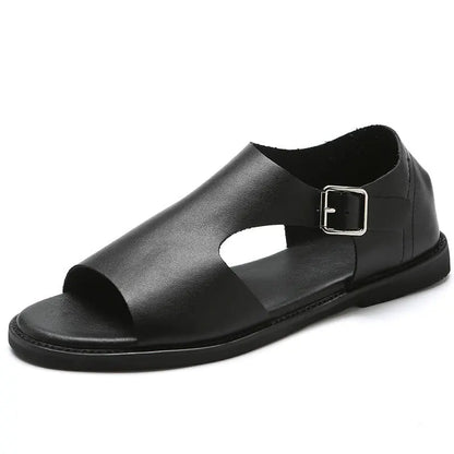 Men Leather Sandals Black Male Summer Shoes