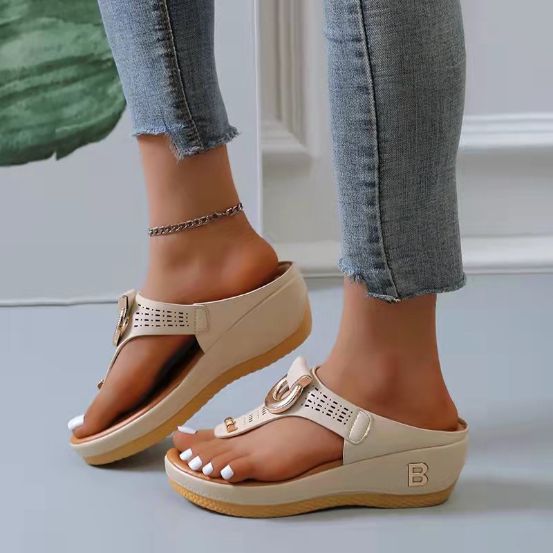 Women's Mid Wedge Shoes Summer Beach Sandals Casual Flip Flops
