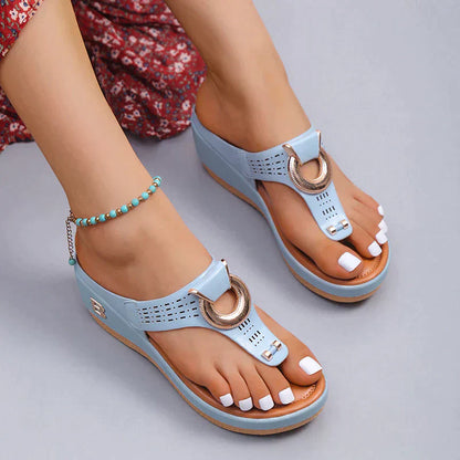 Women's Mid Wedge Shoes Summer Beach Sandals Casual Flip Flops