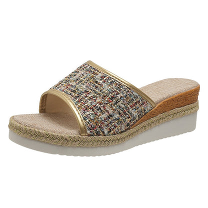 Women Sandals Fashion Sequins Summer New Pattern Open Toe Wedge