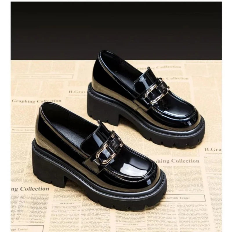 Chunky Heel Loafer Shoes