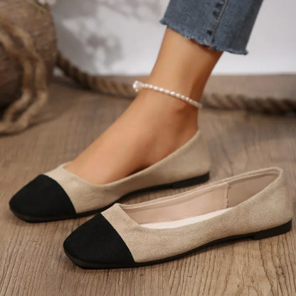 Two Colored Square Toe Ballet Flats For Women