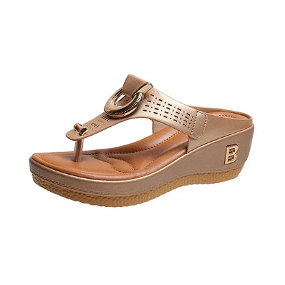 Pearl Buckle Wedge Slippers