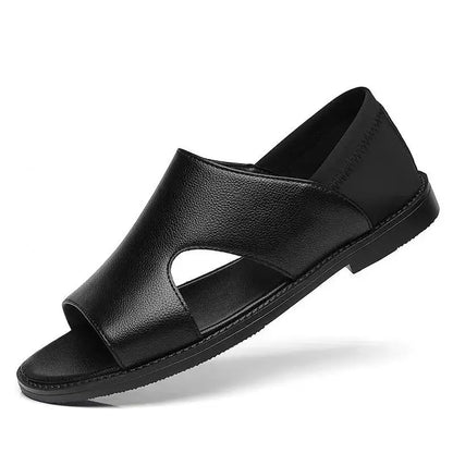Men Leather Sandals Black Male Summer Shoes