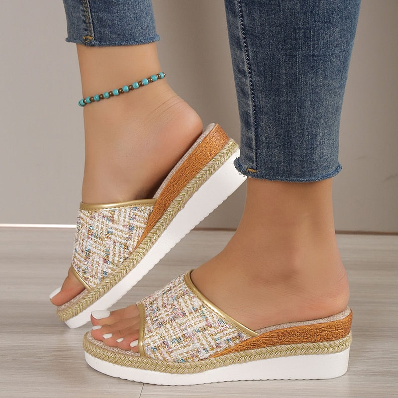 Women Sandals Fashion Sequins Summer New Pattern Open Toe Wedge