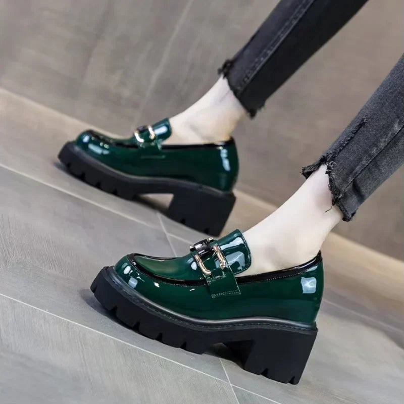 Chunky Heel Loafer Shoes