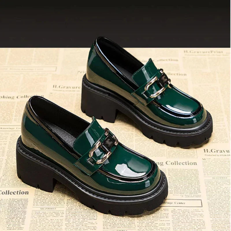 Chunky Heel Loafer Shoes