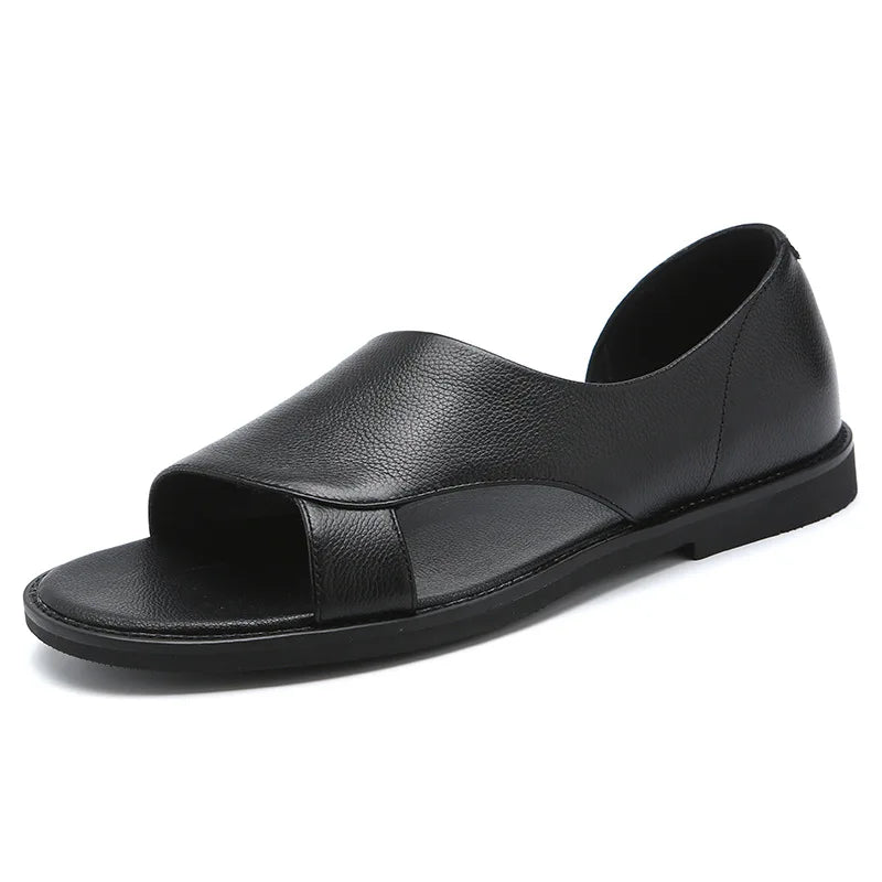 Men Leather Sandals Black Male Summer Shoes