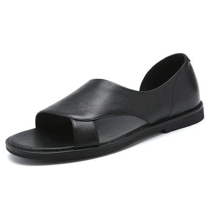 Men Leather Sandals Black Male Summer Shoes
