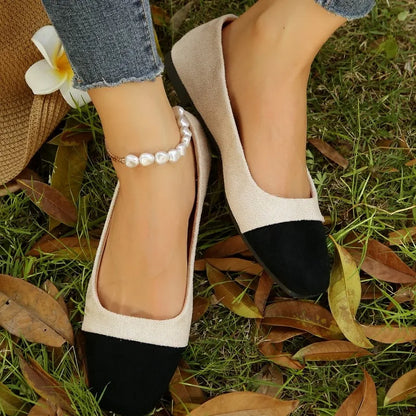 Two Colored Square Toe Ballet Flats For Women