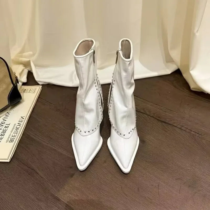 Stacked Winter Rivet Stiletto Boots