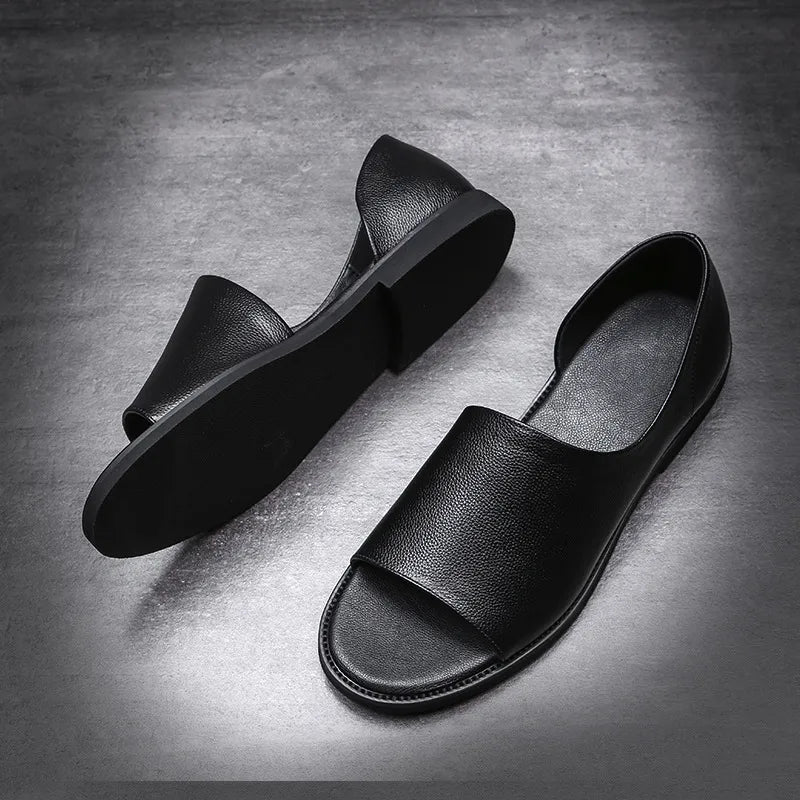 Men Leather Sandals Black Male Summer Shoes