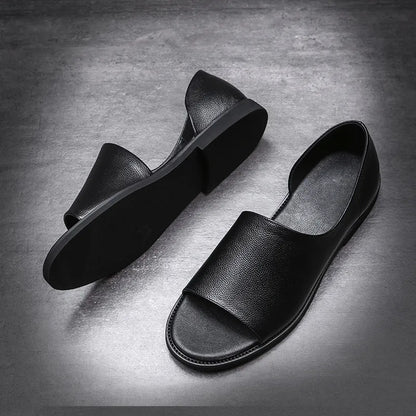 Men Leather Sandals Black Male Summer Shoes