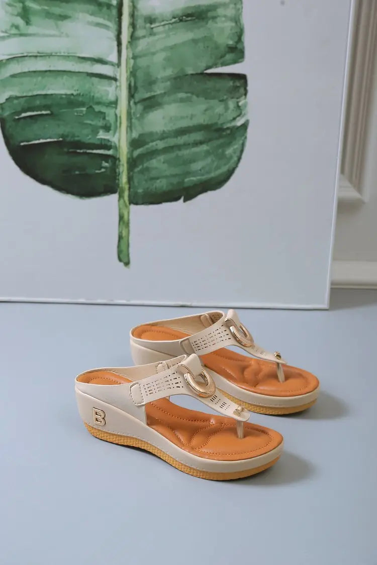 Pearl Buckle Wedge Slippers