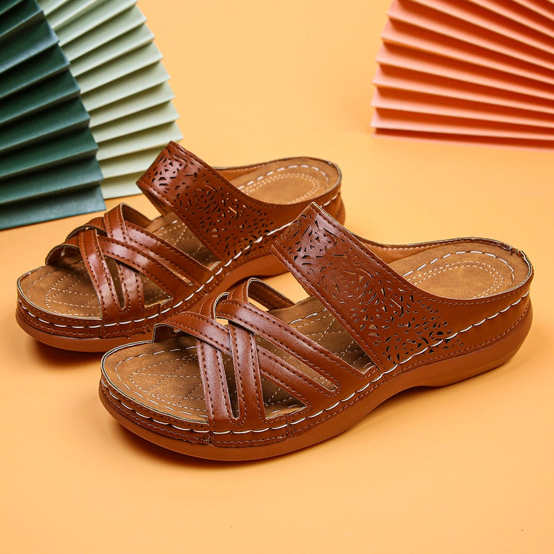 Women's wedge heel hollow design platform shoes