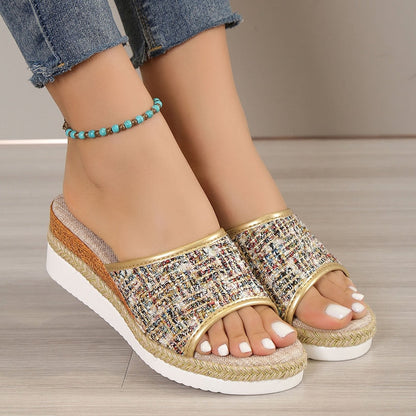 Women Sandals Fashion Sequins Summer New Pattern Open Toe Wedge