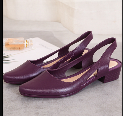 Waterproof Hollow Out Slip On Block Heel Shoes