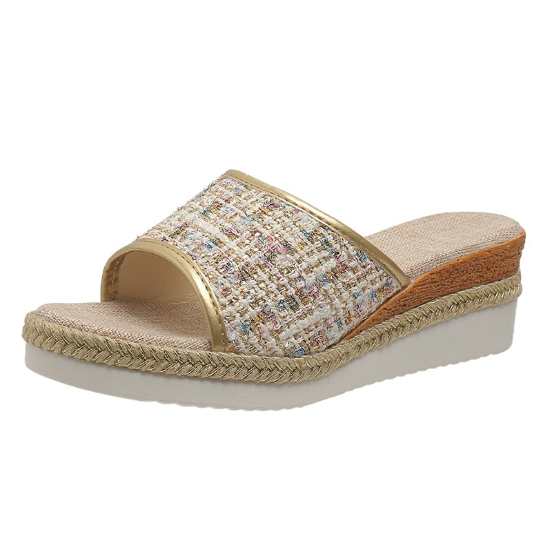 Women Sandals Fashion Sequins Summer New Pattern Open Toe Wedge