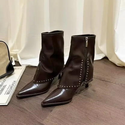 Stacked Winter Rivet Stiletto Boots