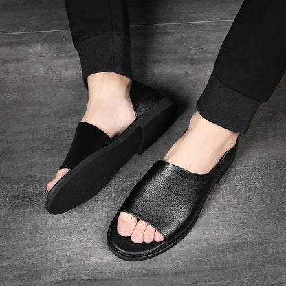 Men Leather Sandals Black Male Summer Shoes