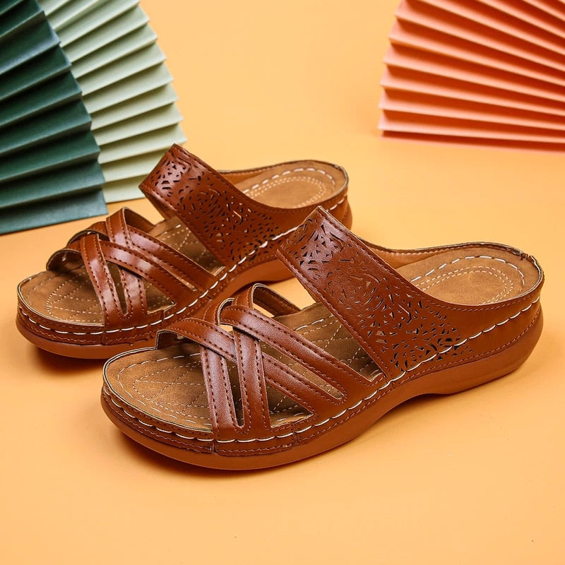 Women's wedge heel hollow design platform shoes
