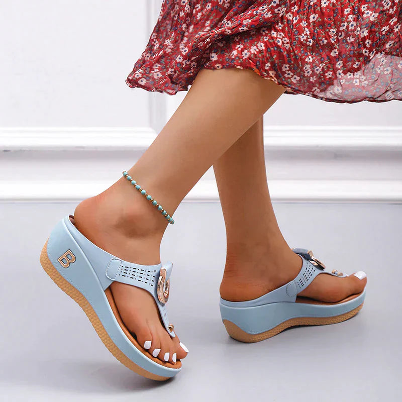 Women's Mid Wedge Shoes Summer Beach Sandals Casual Flip Flops